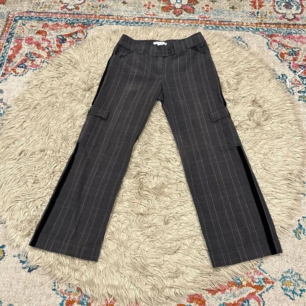 CAbi y2k plaid cargo pants with velvet side stripe size 6